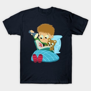 bedtime boy is reading a book with a teddy bear T-Shirt